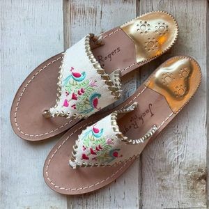 Jack Rogers Embroidered Bird & Heart Print Sandals in Like New Condition